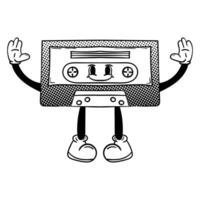 Retro records and cassettes character in groovy vintage. vector