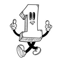 Retro number one character in groovy vintage Style vector