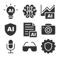 Set of Silhouette AI Technology and Innovation Icon Illustrations vector