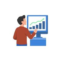 Business Professional Analyzing Market Trends with Chart on Computer Screen vector