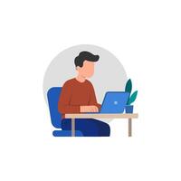 Focused Man Working on Laptop in Minimalistic Office Setup vector