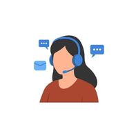 Customer Service Representative with Headset Communicating Using Voice Chat vector