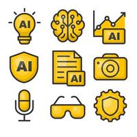 Set of Yellow AI Icons Representing Technology and Innovation Concepts vector