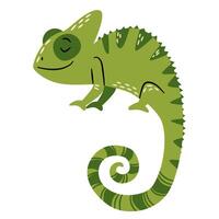 Cute illustration in a simple childish style. Cute chameleon on white background. Safari animals vector