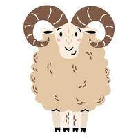 Flat illustration in a simple children's style. Cute sheep on white background. Farm animals vector