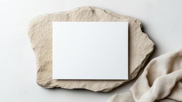 Blank white paper on a stone surface photo