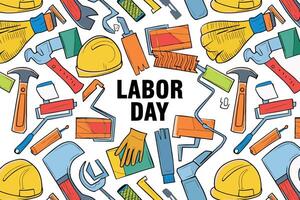 labor day background with tools and other items vector