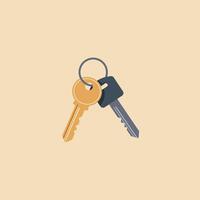 Pair of metallic keys with gold and silver colors on keyring illustration for security and access concept vector