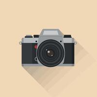 Vintage style camera flat design with long shadow on beige background illustration vector