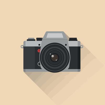 Vintage style camera flat design with long shadow on beige background illustration