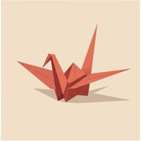 Origami crane paper art in orange color with soft shadow on beige background illustration vector