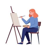 Female artist painting on canvas with easel and palette in creative art studio environment vector