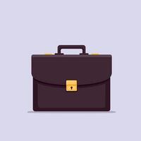 Brown briefcase with golden lock and handle flat illustration for business and office use vector