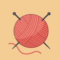 Red yarn ball with knitting needles illustration for craft and knitting hobby design elements vector