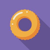 Orange inflatable swim ring floating on purple background with long shadow illustration vector