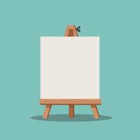 Blank wooden easel with white canvas on teal background for painting and drawing illustration vector