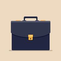 Dark gray briefcase with yellow lock and handles flat design on beige background illustration vector