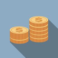 Stacks of golden coins with dollar symbols flat design on blue background illustration vector