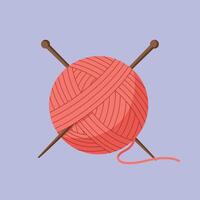 Ball of red yarn with knitting needles on pastel purple background illustration for crafting and hobby projects vector