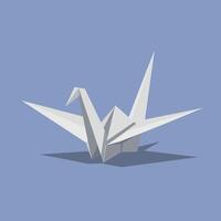 Origami paper crane with shadow on blue background simple design illustration vector
