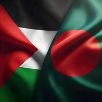 Bangladesh and Palestine two flags silk cloth, fabric texture photo