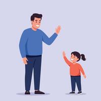 Father and daughter waving and smiling together in casual clothes illustration vector