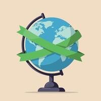 Globe with green ribbons symbolizing environmental awareness and global unity illustration vector