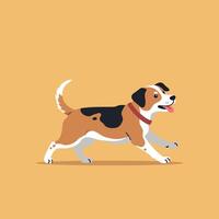 Beagle dog walking happily on yellow background illustration in square format for pet lovers and animal care designs vector