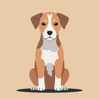 Sitting brown and white dog illustration with beige background and shadow effect in square format vector