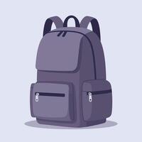 Purple backpack with multiple pockets and zippers illustration for travel and lifestyle use vector