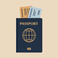Passport with boarding passes travel documents illustration in navy blue and beige colors for travel planning and journey preparation vector