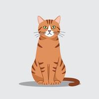 Orange tabby cat sitting with attentive expression and striped fur illustration vector