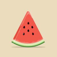 Watermelon slice illustration with red flesh green rind and black seeds in simple style vector
