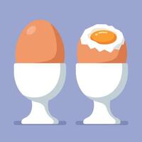 Soft boiled eggs in white egg cups simple breakfast food illustration vector