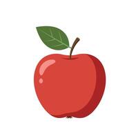 Red apple with green leaf simple flat illustration for healthy fruit design and natural food concept vector