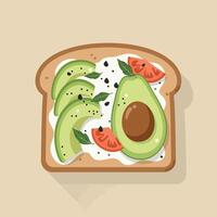 Avocado Toast with Sliced Avocado and Tomato on Bread Illustration in Flat Design Style vector