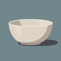 Simple white ceramic bowl illustration on muted blue background with shadow graphic design vector