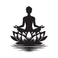 silhouette of a man sitting on a lotus flower vector