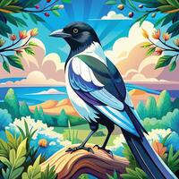 magpie branch illustration vector