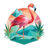 a flamingo standing in front of a low polygonal background vector