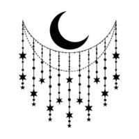 a black and white illustration of a crescent and stars vector