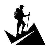 silhouette of a man hiking on a mountain vector