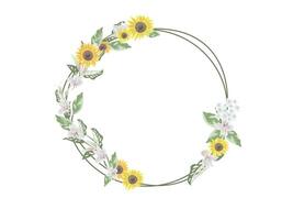 sunflower and leave floral frame on white background vector