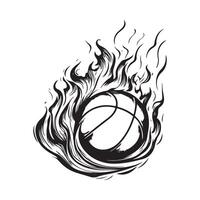 Basketball Illustration Combined with Flames Design Art Dynamic Sports. vector