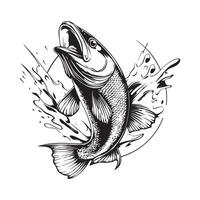 Bass Fish Splash Water Image Isolated on white background. vector