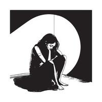 Sad Depressed Girl Sitting image isolated on white background vector