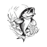 Illustration of bass fish in water image on white background. vector