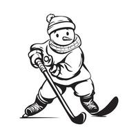 Cartoon Snowmen Playing Hockey image Illustration on White Background vector
