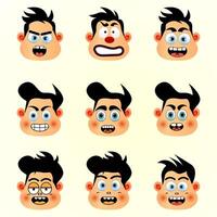 Cartoon faces sticker design on abstract character mascot funny emoji icon set vector