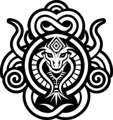 A tribal tattoo design with a snake and a celtic knot